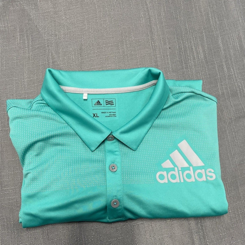 Men's ADIDAS Performance Polo XL Green /Micro-Dots & Big Adidas Logo ~ Polyester